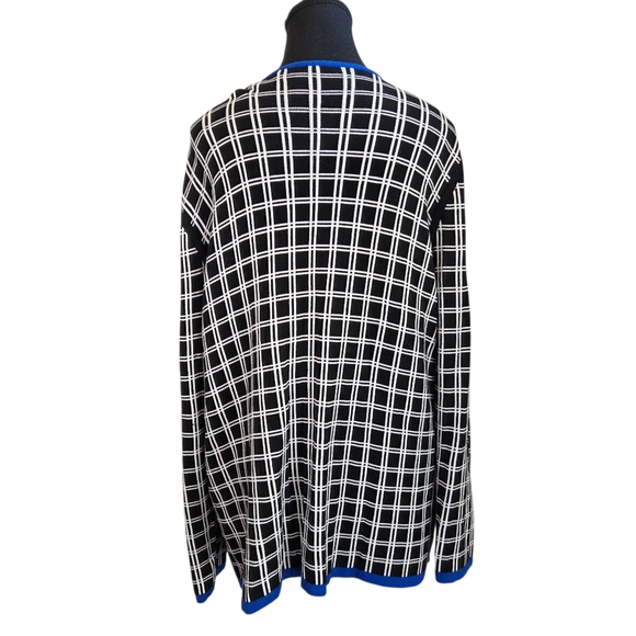 Jones New York Black and White Plaid Cardigan with Blue Trim Size 1X - Picture 2 of 7